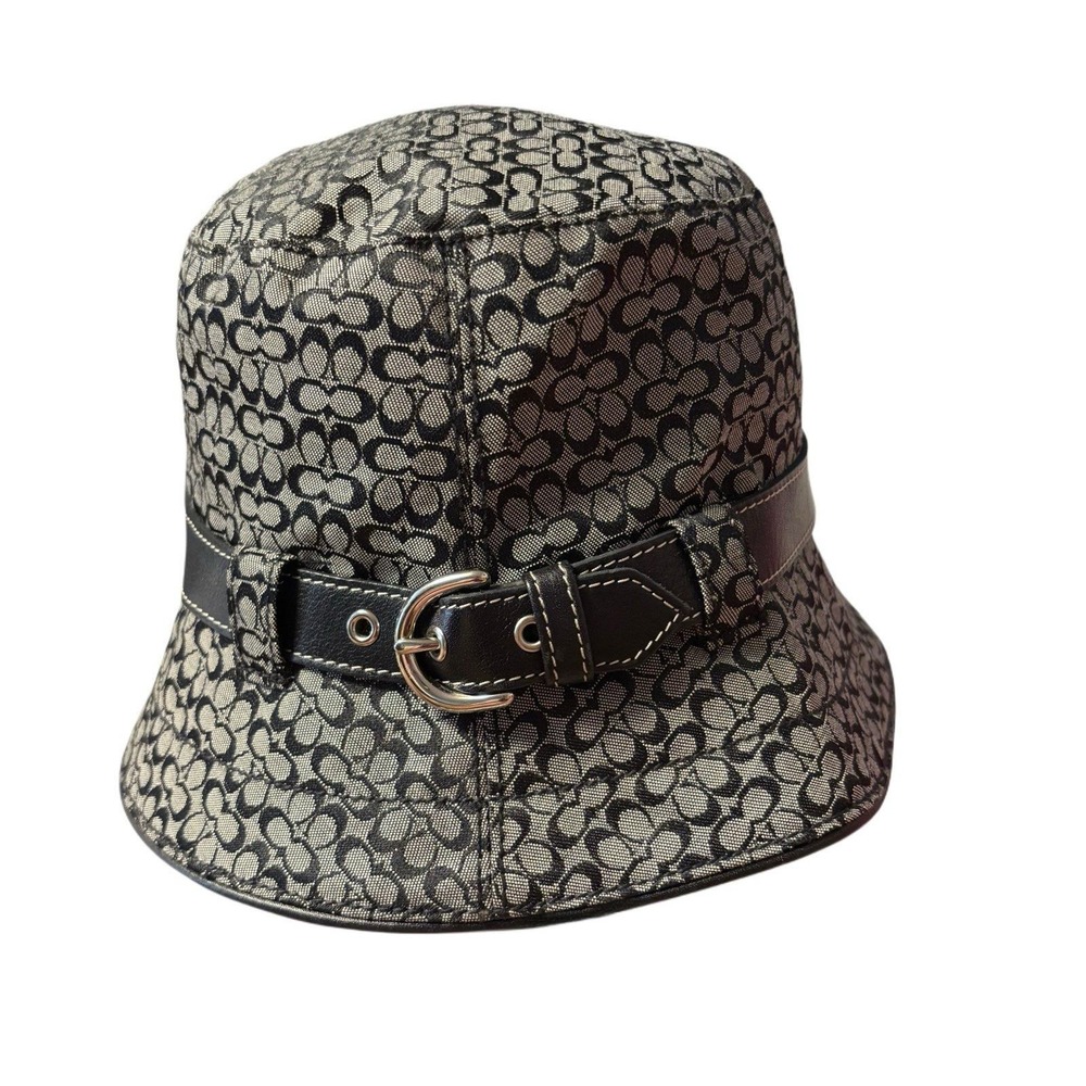 Coach Vtg Black &‎ Grey Signature Y2K  Bucket Hat, Medium / Large, Preppy Casual - Picture 2 of 7